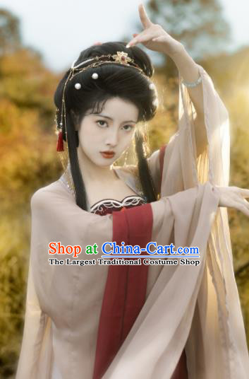 Chinese Tang Dynasty Princess Garment Costumes Traditional Dark Red Hanfu Dresses Ancient Goddess Clothing