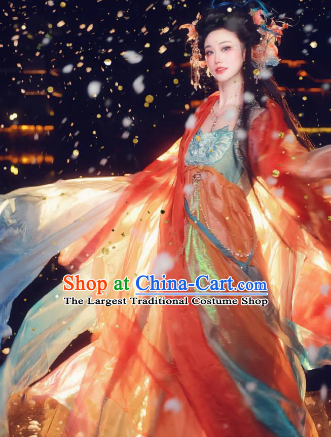 China Tang Dynasty Empress Red Dresses Ancient Butterfly Fairy Costumes Traditional Embroidered Hanfu