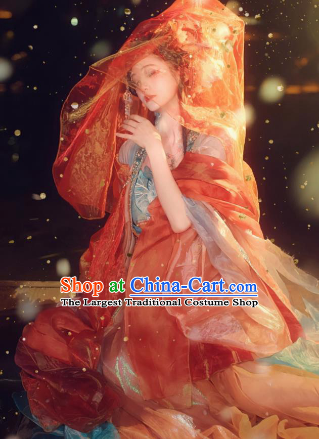 China Tang Dynasty Empress Red Dresses Ancient Butterfly Fairy Costumes Traditional Embroidered Hanfu