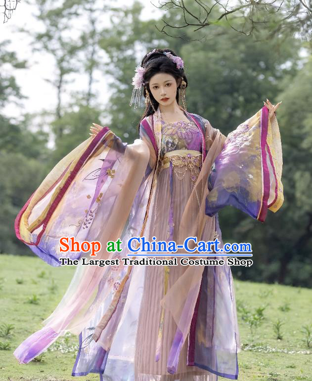 China Song Dynasty Empress Clothing Traditional Embroidered Hanfu Dresses Ancient Court Woman Purple Costumes