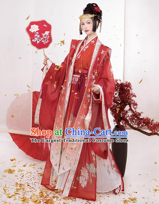 China Song Dynasty Empress Clothing Traditional Wedding Hanfu Dress Ancient Bride Red Costumes