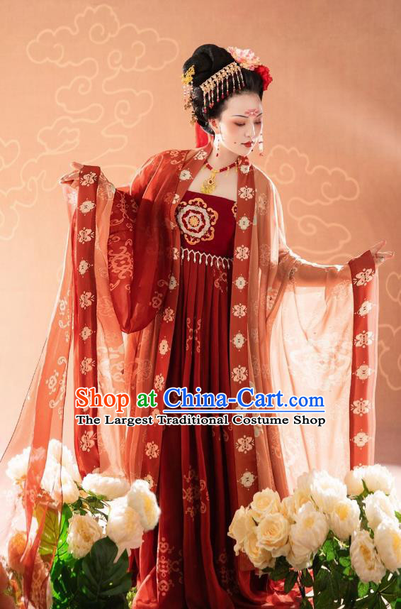 China Traditional Hanfu Dress Red Hezi Qun Ancient Court Woman Costumes Tang Dynasty Imperial Concubine Yang Clothing