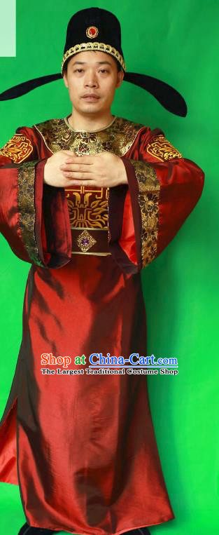 China Tang Dynasty Official Costume Ancient Swordsman Clothing Amazing Detective Di Renjie Wine Red Robe