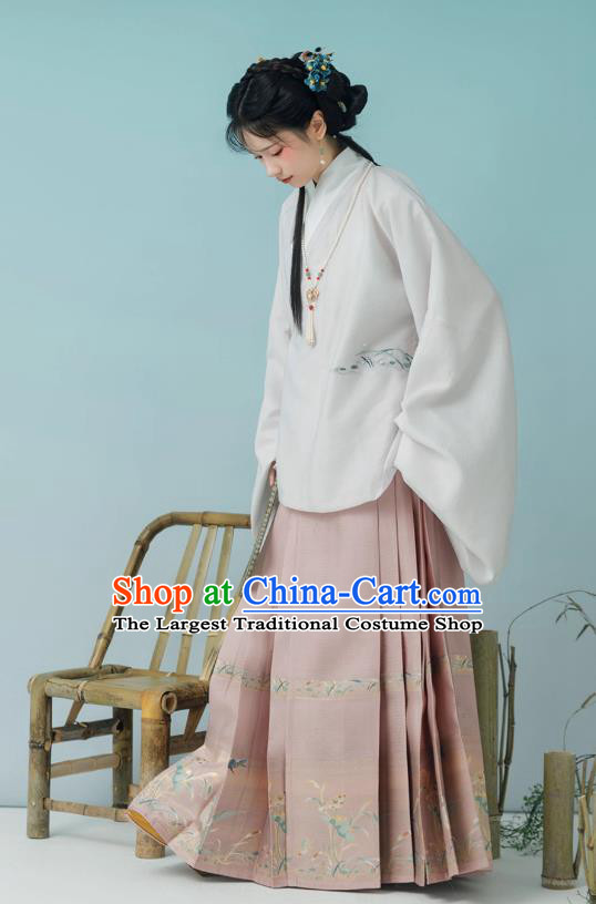 China Ancient Young Woman Costumes Ming Dynasty White Jacket and Skirt Traditional Hanfu