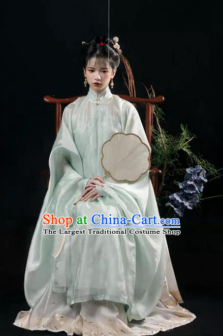 China Ancient Noble Lady Costumes Traditional Ming Dynasty Light Green Long Gown and Ma Mian Qun Skirt Complete Set