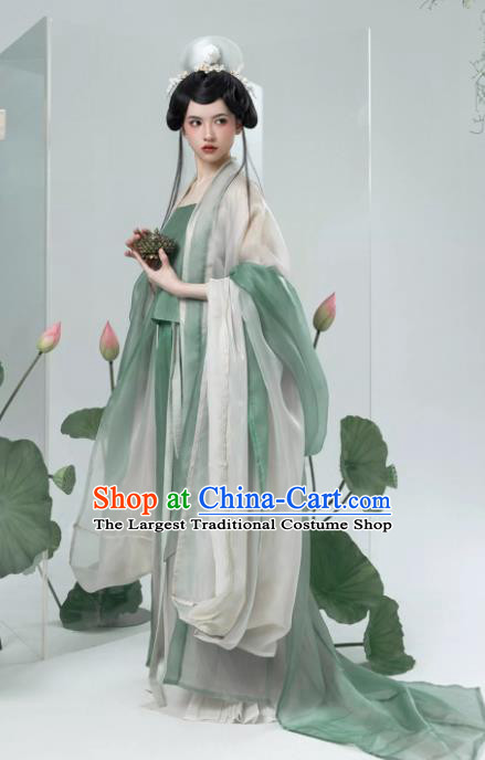 China Song Dynasty Royal Princess Green Dress Ancient Young Woman Costumes Traditional Hanfu