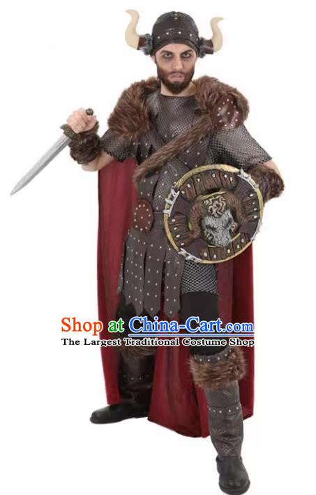 Top Halloween Party Costume Stage Performance Northern Europe Warrior Clothing Cosplay Vikings Pirate Brown Outfit