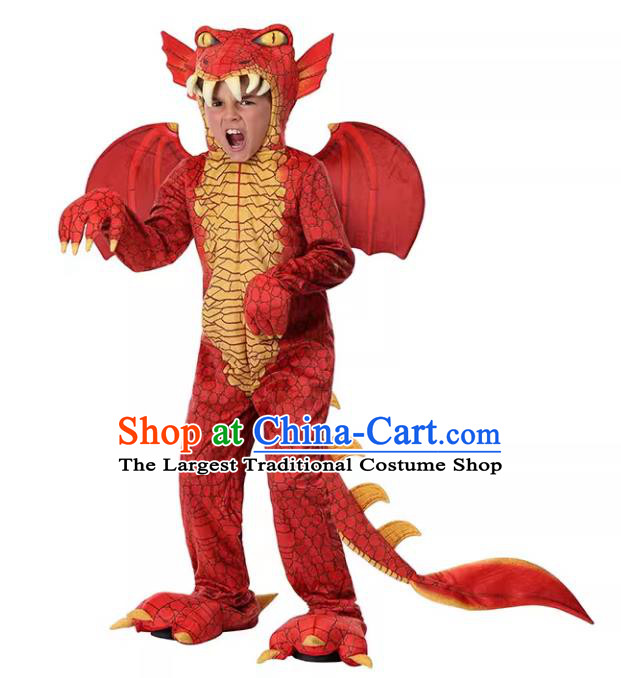 Children Cosplay Charizard Red Outfit Top Halloween Fancy Party Costume Stage Performance Jurassic Dinosaur Clothing