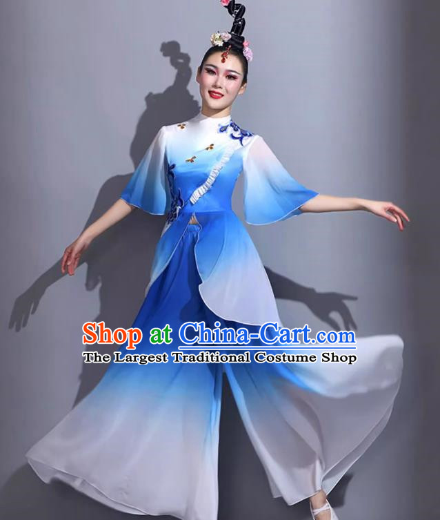 Blue Classical Dance Costumes Female Fan Dance Costumes Square Dance Suits Jiaozhou Yangko Dance Costumes Stage Costumes
