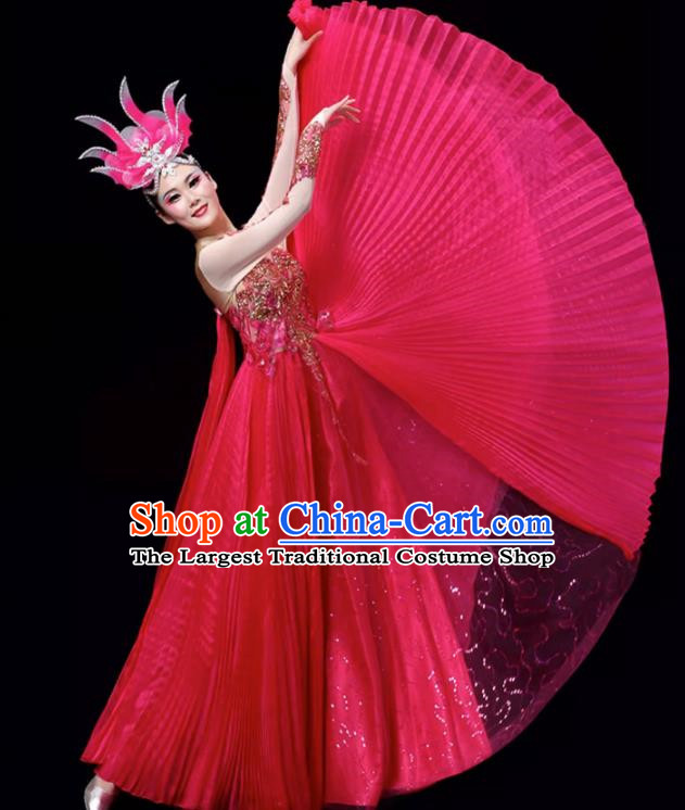 Rose Red Opening Dance Large Swing Skirt Dance Costume Large Party Stage Costume Performance Costume Long Skirt Tutu Skirt Wings