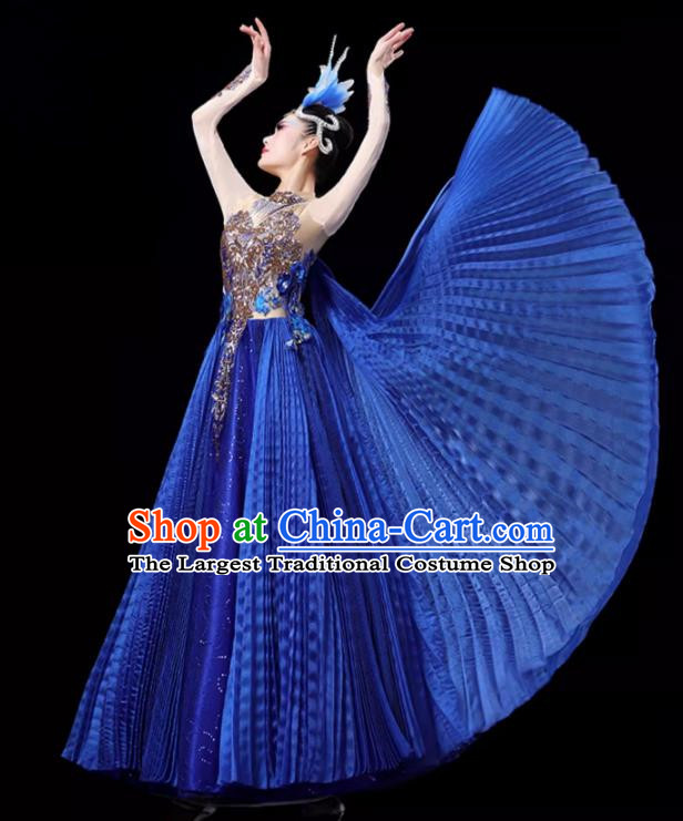 Sapphire Blue Opening Dance Large Swing Skirt Dance Costume Large Party Stage Costume Performance Costume Long Skirt Tutu Skirt Wings