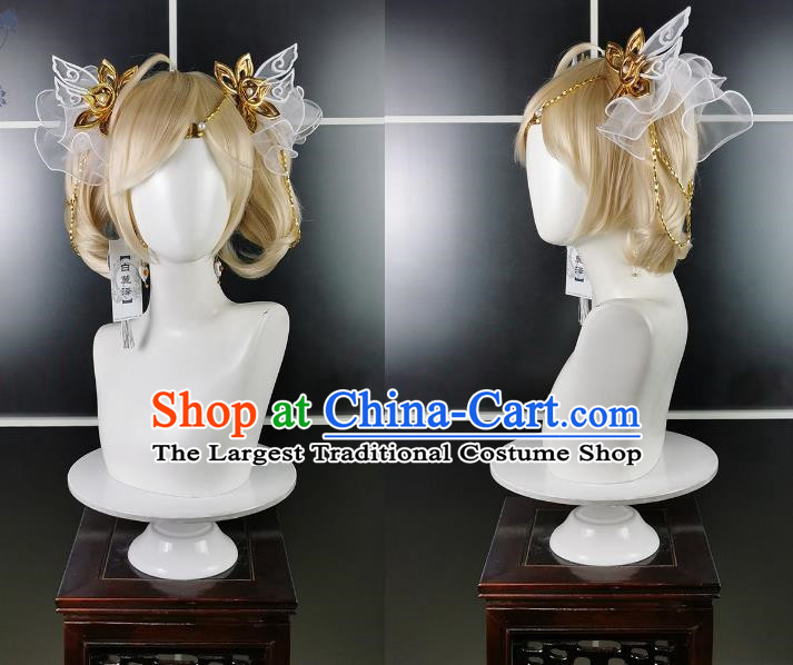Shanting Yanyue Guojin Loli Wig Headdress Jiansan Cosplay Wig Headgear Blonde Hair