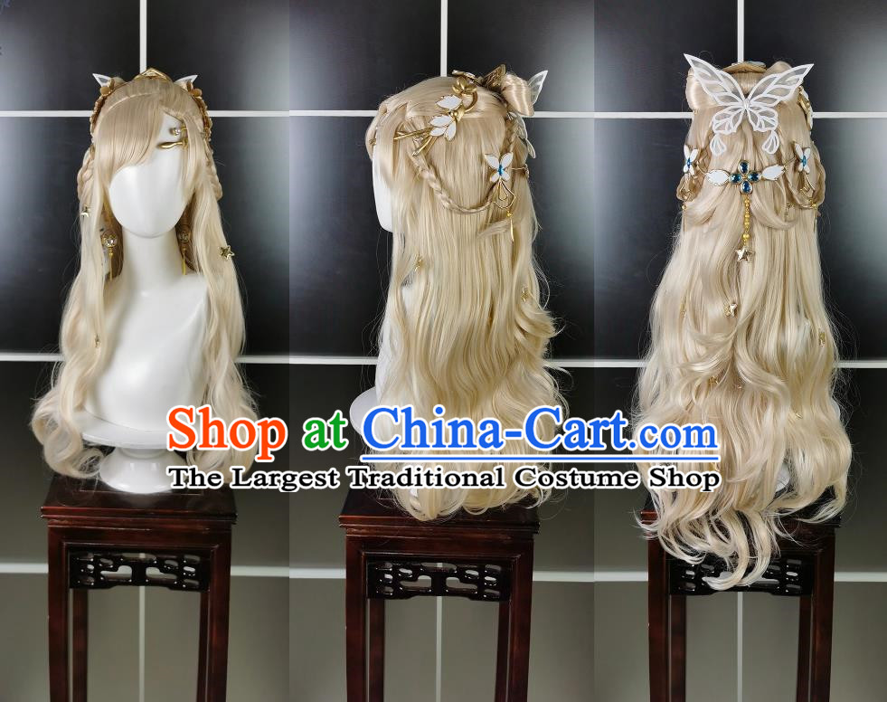 Molten Gold Curly Butterfly Gold Loli Wig Headdress Jiansan Cosplay Wig Headgear Blonde Hair