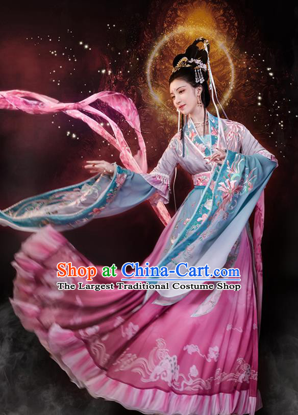 China Embroidered Hanfu Dress Ancient Goddess Clothing Jin Dynasty Historical Costumes