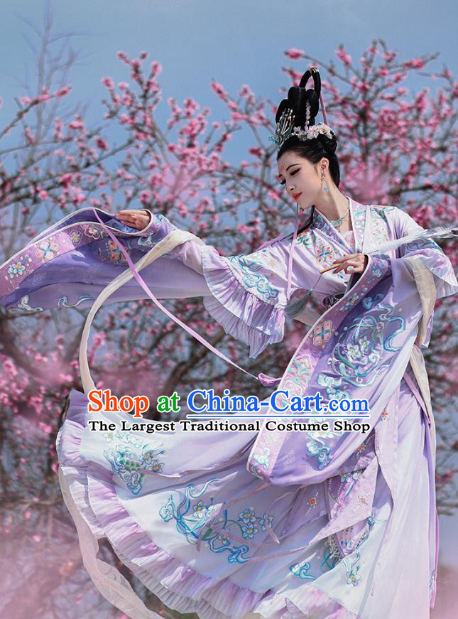 China Ancient Goddess Purple Clothing Jin Dynasty Empress Historical Costumes Embroidered Hanfu Traditional Dress
