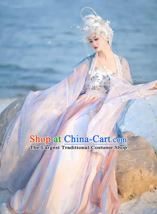 Ice Queen Hanfu China Ancient Goddess Clothing Fairy Blue Hezi Dress