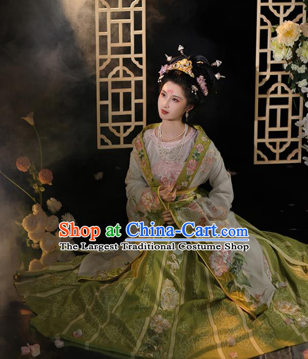 China Ancient Empress Green Clothing Tang Dynasty Court Woman Costumes Traditional Hanfu Qiyao Chang Ling Dress