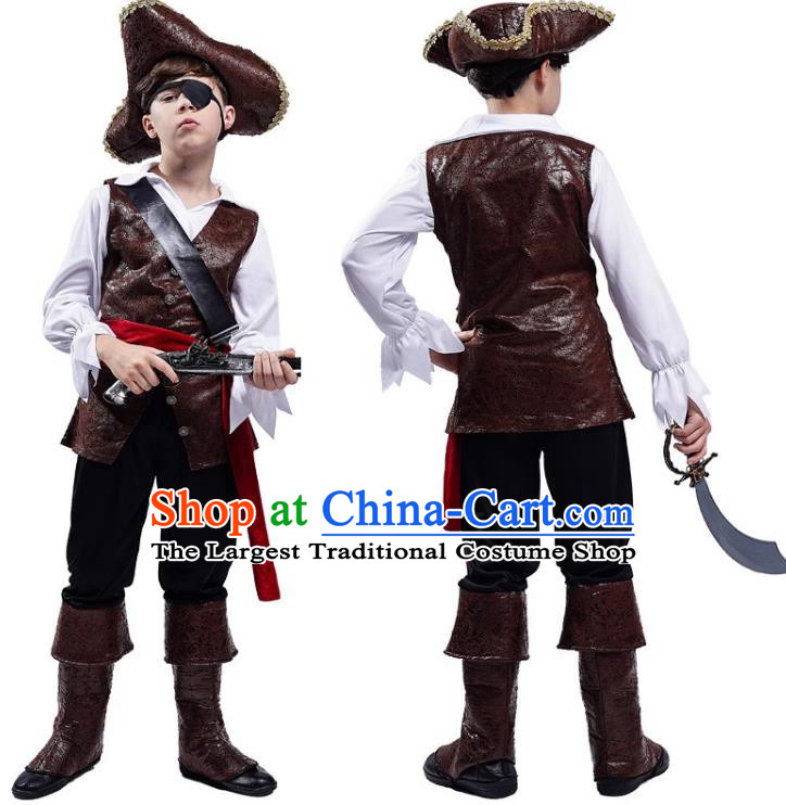 Top Halloween Costumes Cosplay Medieval Pirate Captain  Outfit European Drama Performance Clothing for Children