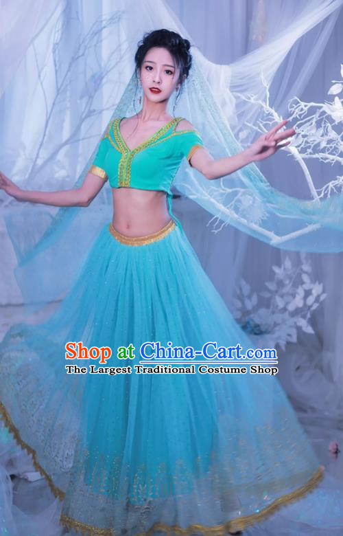 Arab Middle East Princess Clothing Top Belly Dance Light Green Dress Stage Performance Costume