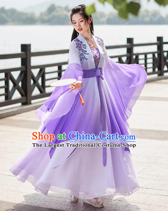 Purple China Tang Dynasty Princess Clothing Ancient Goddess Costume Hanfu Wide Sleeve Fairy Dress