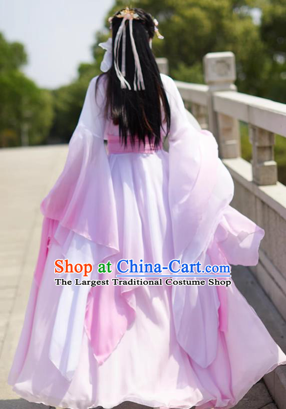 Pink Hanfu Embroidered Dress China Ming Dynasty Young Woman Clothing Ancient Fairy Dance Costume