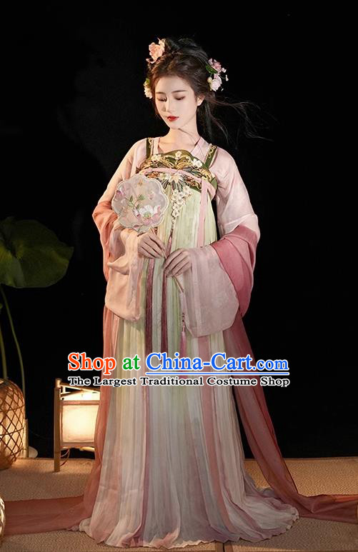 China Ancient Flower Fairy Clothing Tang Dynasty Royal Princess Costumes Traditional Green Hanfu Dresses