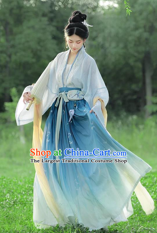 China Ancient Goddess Clothing Song Dynasty Young Lady Costumes Traditional Light Blue Hanfu Dresses