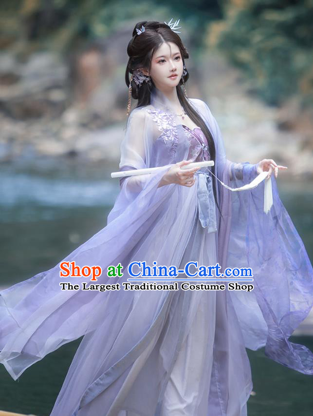 China Tang Dynasty Princess Clothing Ancient Fairy Costumes Female Traditional Hanfu Violet Hezi Dress Complete Set