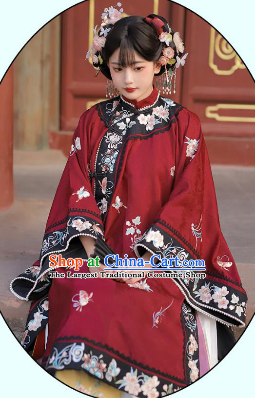 China Qing Dynasty Historical Costumes Embroidered Red Blouse and White Mamian Skirt Ancient Noble Lady Clothing