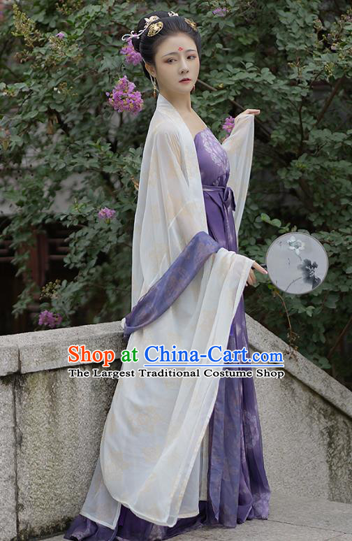 China Woman Hanfu Purple Hezi Dress Ancient Empress Clothing Tang Dynasty Noble Lady Historical Costumes