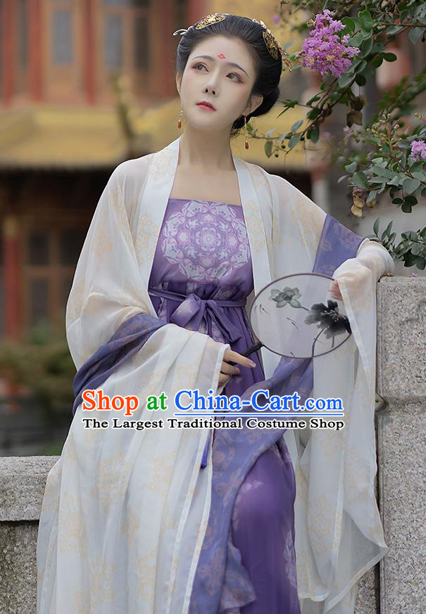 China Woman Hanfu Purple Hezi Dress Ancient Empress Clothing Tang Dynasty Noble Lady Historical Costumes