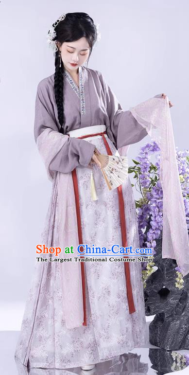 China Ancient Royal Princess Clothing Song Dynasty Young Lady Costumes Traditional Hanfu Purple Blouse and Baidie Skirt Complete Set