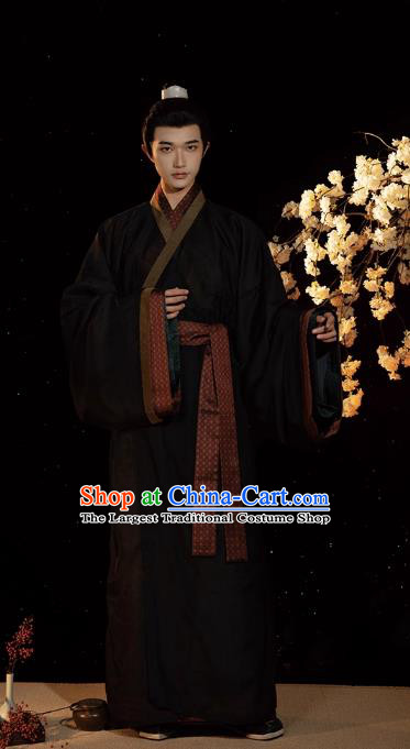 China Traditional Hanfu Male Straight Front Robe Ancient Royal Prince Clothing Han Dynasty Scholar Costumes Complete Set