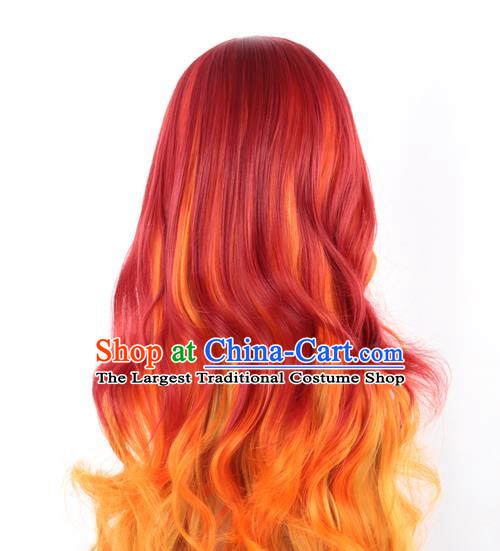 Long Curly Hair Mixed With Red Gradient Khaki Long Hair European And American Cosplay Nightclub Full Head Wig