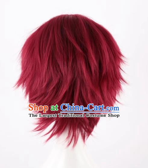Wig Male Short Hair Shot Cos Anime Amagi Rinone Handsome Wine Red
