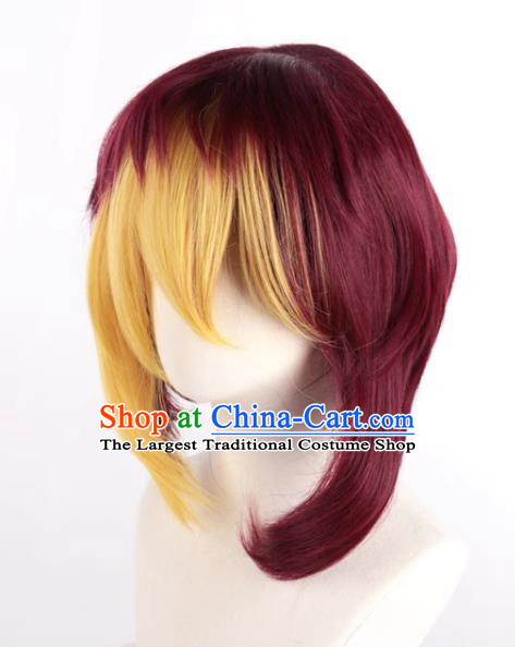 Yu Gi Oh Zexal Yellow Mixed Red Cos Full Fake Hair Anime Male Short Hair Cosplay Wig