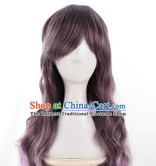 Long Curly Hair Lolita Natural Internet Celebrity Lo Purple Gradient Jk Girl Wig Princess Braid