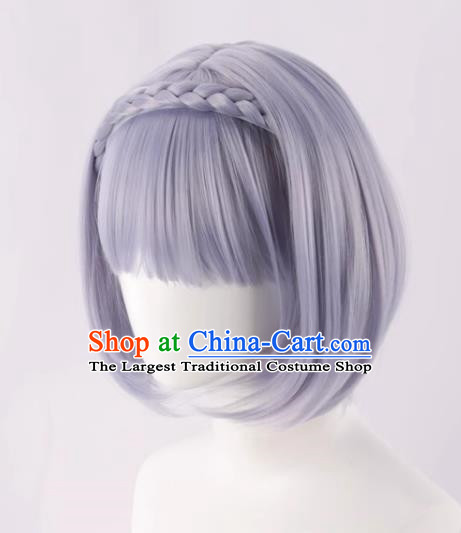 Genshin Noelle Cos Wig Split Headband Braid Short Hair BOBO Head