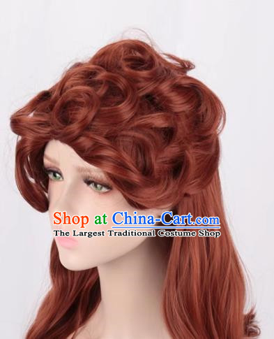 Retro Style Brown High Top Curly Hair Ladies Medium Long Hair Lady Dance Performance Photo Cos Wig