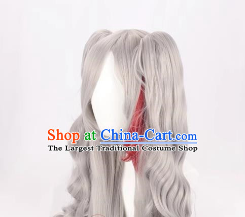 Cos Wig Lolita Silver Gray Gradient Double Ponytail Long Curly Hair
