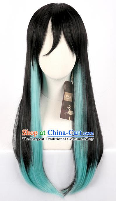 Demon Slayer Kimetsu No Yaiba Tokitoru Muichiro Black Gradient Blue Green Long Straight Hair Kasumu Cos Wig