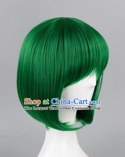 High Temperature Silk Cos Straight Hair Wig With Bangs Dark Green BOBO Head Student Head Sweet Girl Short Hair