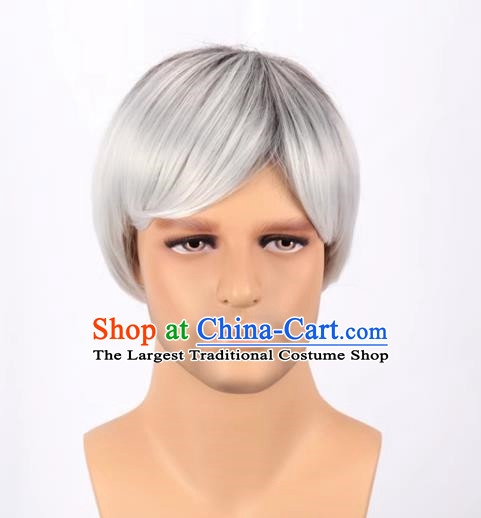 European And American Black Gradient White Men Short Hair Short Straight Hair Men Fake Hair Cos Full Wig