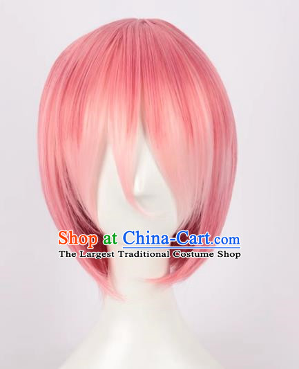 A Different World From Scratch Gradient Pink Maid Ram Adult Short Hair Cos Wig
