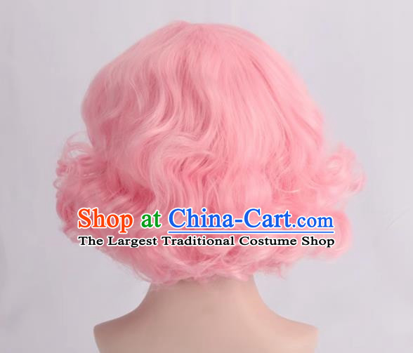 European And American Light Pink Short Curly Hair With Bangs And Full Headband For Women With Fake Hair Cos Wig