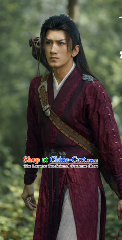 China Ancient Young Warrior Dark Red Costumes TV Series Mysterious Lotus Casebook Swordsman Di Feisheng Replica Clothing