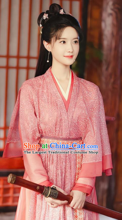 Ancient China Young Lady Clothing TV Series Mysterious Lotus Casebook Su Xiaoyong Costumes Swordswoman Pink Dress