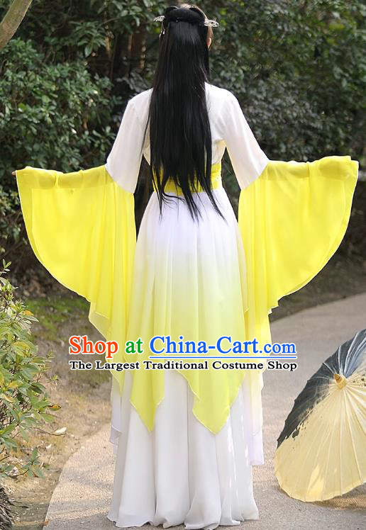 Female Hanfu Yellow Wide Sleeve Flow Fairy Sress China Jin Dynasty Costume Ancient Goddess Clothing