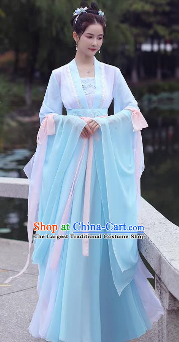 China Female Hanfu Blue Wide Sleeve Dress Song Dynasty Princess Costume Ancient Young Lady Clothing