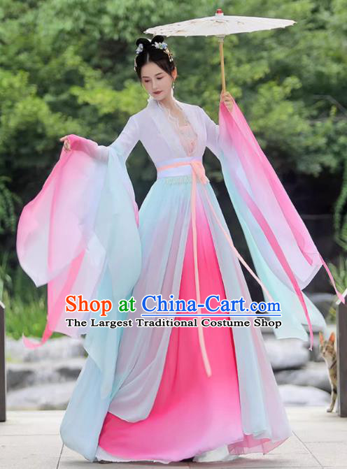 China Classical Dance Clothing Qin Dynasty Princess Costume Pink Fairy Dress Ancient Goddess Hanfu